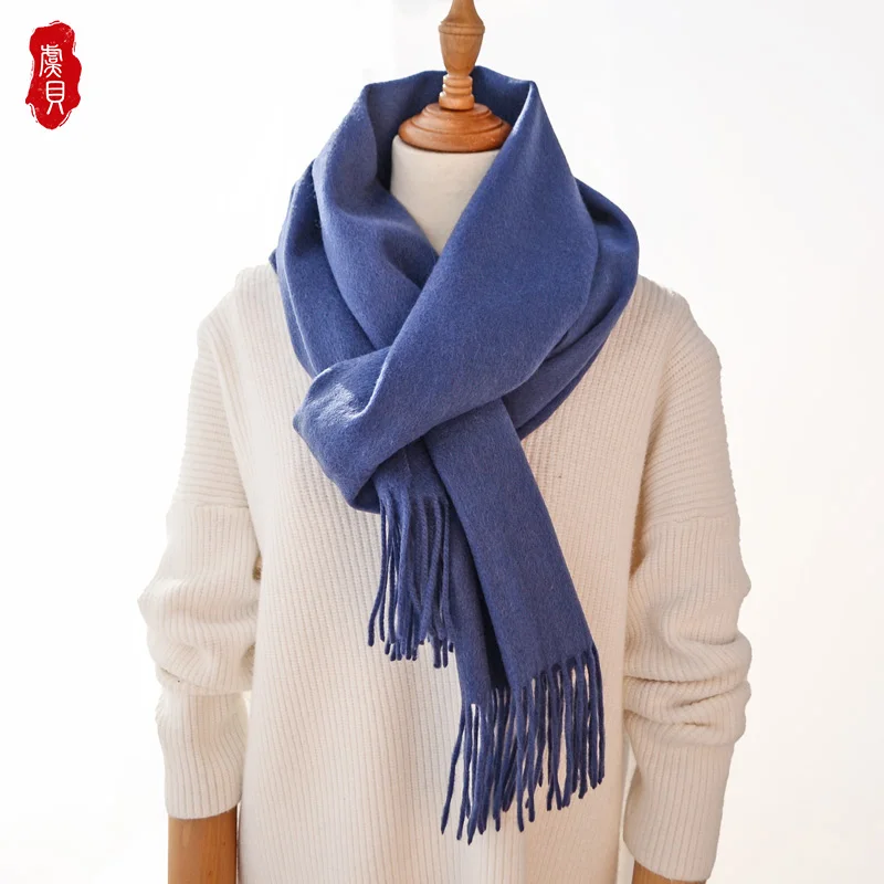 Lake blue wool scarf women winter warm cashmere tassel fashion casual shawl bandana pashmina long scarves gift for men  ladies