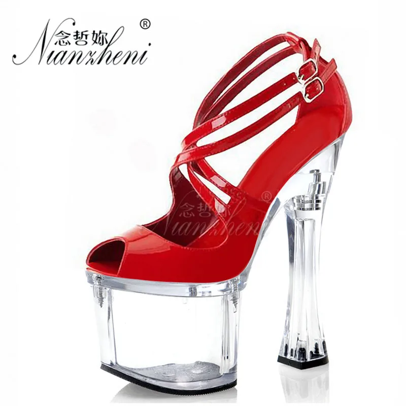 Peep Toe Transparent Roman french bulldog 18CM High heeled 7 inches Clubbing Stripper Sandals Womens  shoes Exotic Stripper show