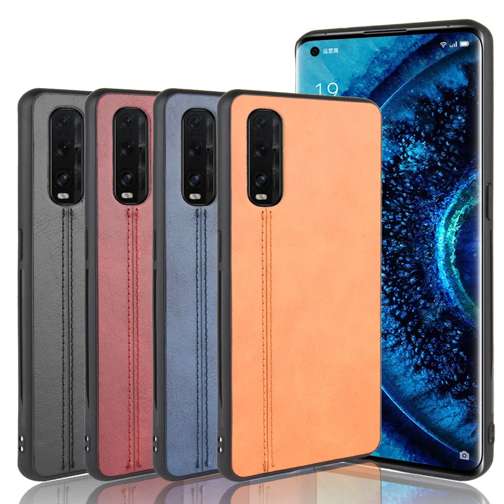 Oppo Find X2 Case Oppo Find X2 Suture Calfskin Soft Edge PU Leather Hard Phone Cover For Oppo Find X2 X 2 Back Case