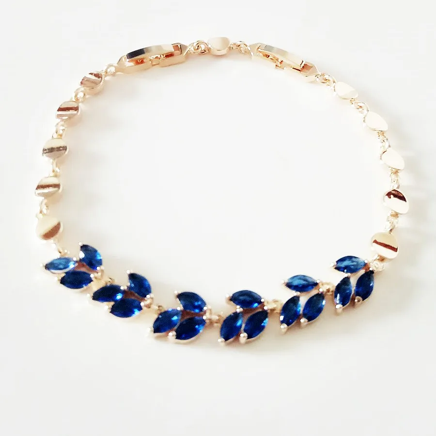 

Korean Women Bracelet 585 Gold Color New Fashion JewelryTrendy Luxury Blue Cubic Zircon Long Link Chain Cuff Bracelets