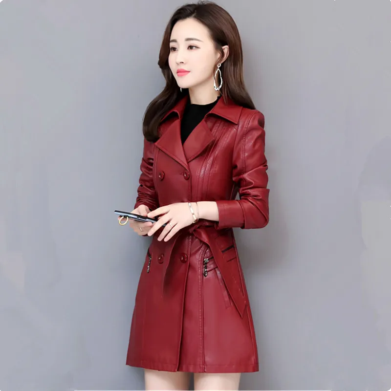 TNLNZHYN Quality Sheepskin Autumn Leather Jacket Women Double Breasted Female Jackets Belt Slim Luxury Leather Coat Female 1318