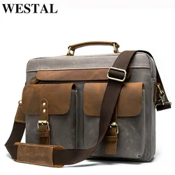 WESTAL Men Briefcases Men's Bag Genuine Leather Business Office Bags for Men Laptop Bag Leather Briefcases Male Lawyer Bags