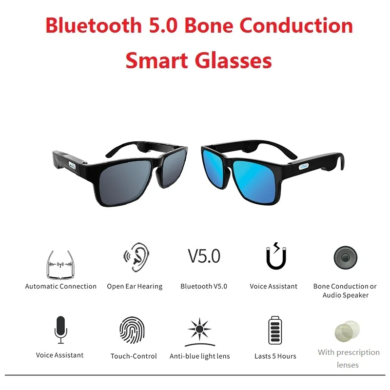 Imagem -06 - Bone Conduction Wireless Smart Glasses Bluetooth 5.0 Stereo Headconjunto Óculos Polarizados Pode Ser Combinado com Lente de Prescrição