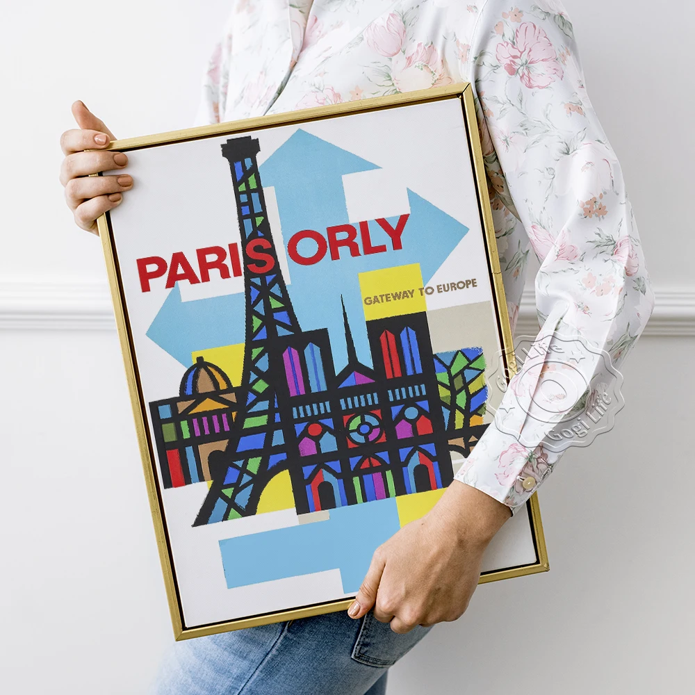 Paris Orly Airport Vintage Advertising Poster, The Gateway To Europe Art Prints, French landscape Abstract Geometry Wall Picture