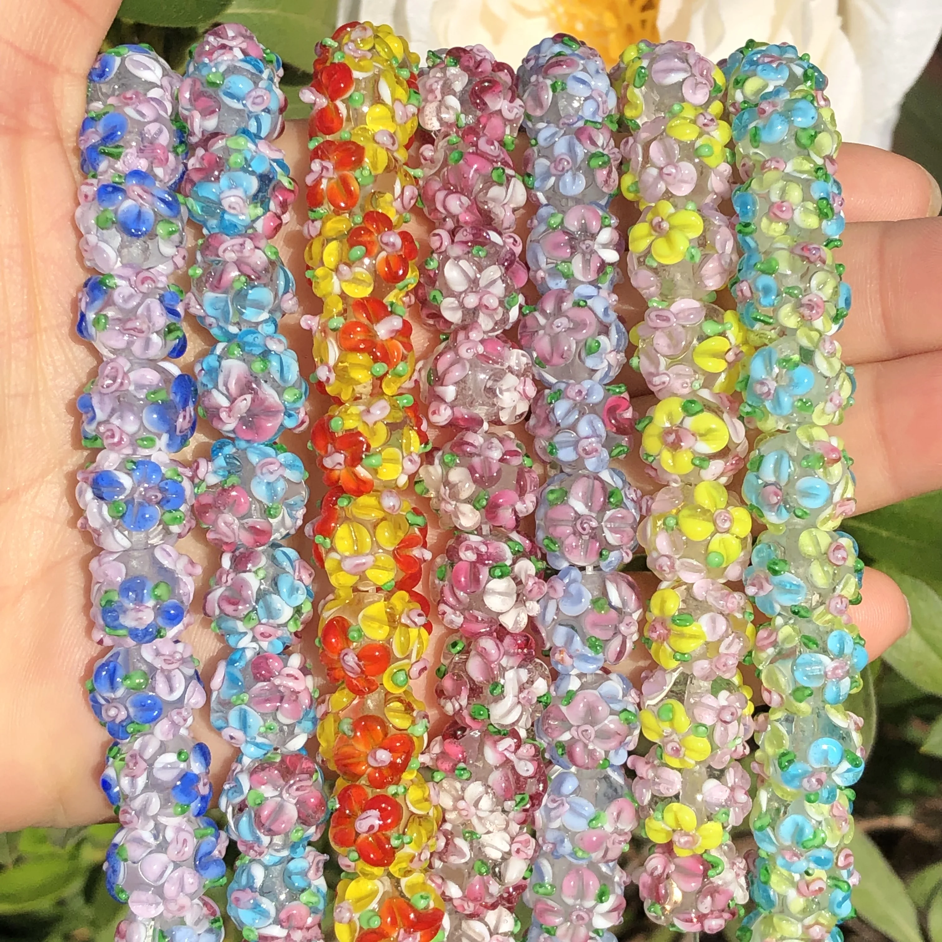 Large Murano Multi-color Flower Lampwork Glass Loose Spacer Bead For Jewerly Making Diy Bracelet Earring Accessories 12mm