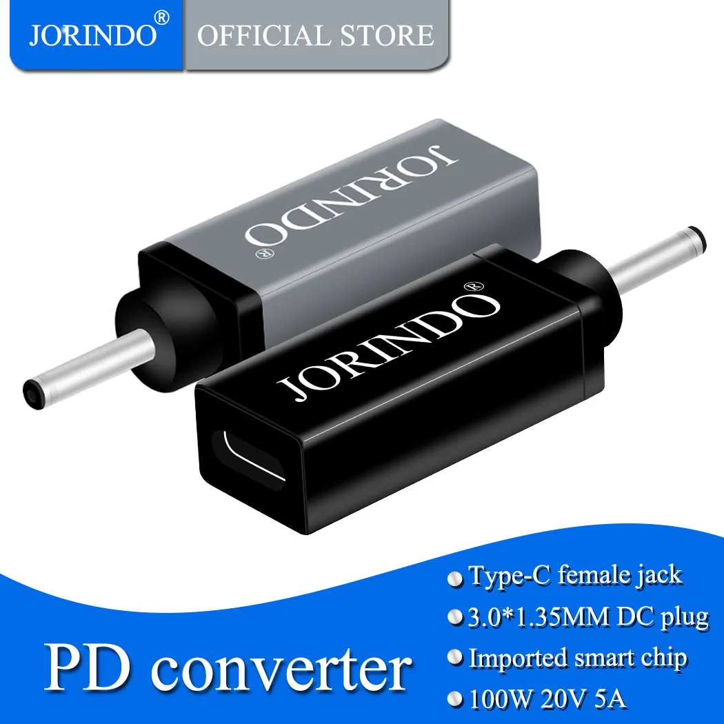 JORINDO Type-C female socket to DC3.0*1.35MM male plug Laptop power charging converter,USB-C TO 30135 Fast charging converter