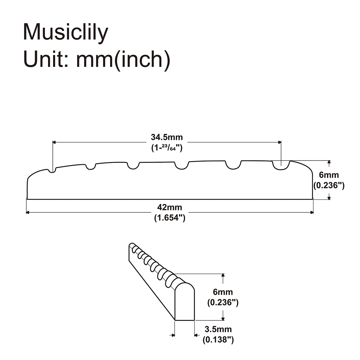 Musiclily Basic 42mm Slotted Guitar Brass Nut for 6-String Stratocaster Telecaster Electric Guitar, 42x3.5x6mm