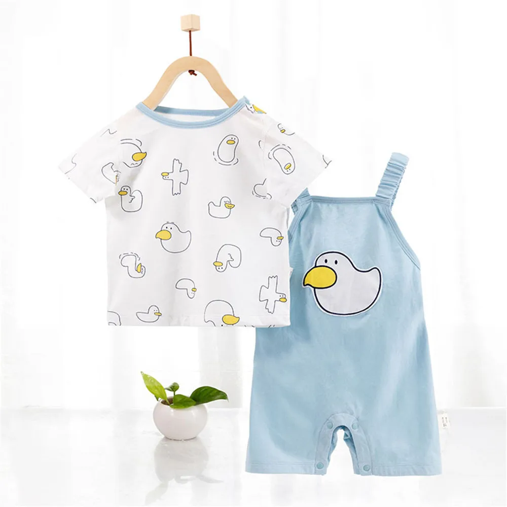 Summer Baby Clothes Set For Newborn Boy Jumpsuit Cartoon O-neck  Baby Romper Cotton Overalls For Toddler Clothing Male 2 Pcs