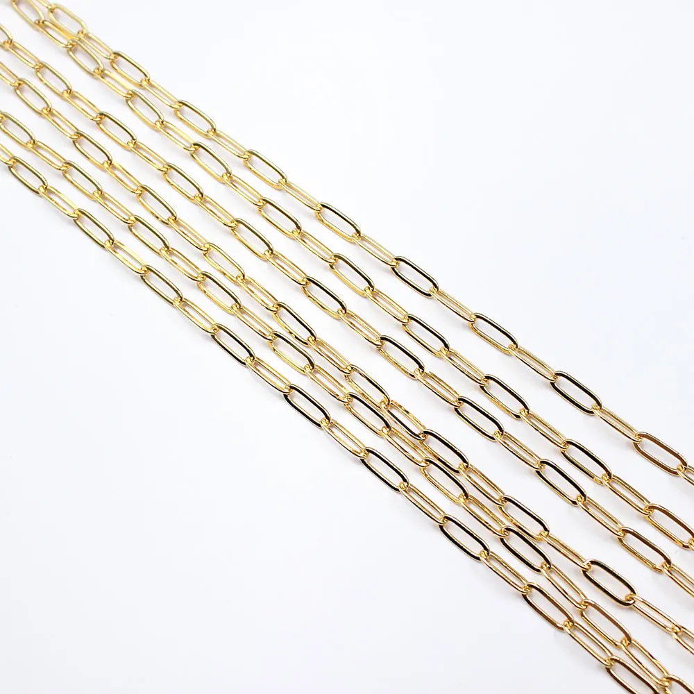 APDGG  1 Meter 4x10mm Yellow Gold Plated Circle Copper Fashion Bezel Set Chain Paperclip Neck Chain Pearl Necklace Making DIY