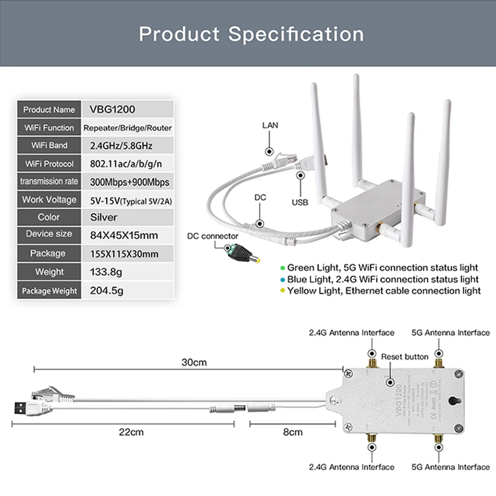 2.4G/5G VBG1200 WiFi Bridge VONETS Dual Band Wireless Repeater/Router Ethernet Wifi for Video Transmission DVR PS3 Surveillance