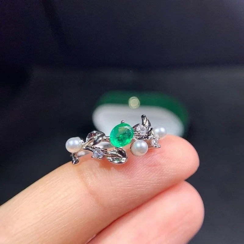 

Natural Emerald Simplicity Ring S925 Sterling Silver Fine Fashion Charm Wedding Jewelry for Women