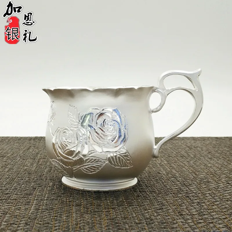 Pure Silver Coffee Cup 999 Foot Silver Teapot Water Cup Kung Fu Tea Master Cup Pure Handmade Silver Cup Justice Cup Mug