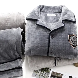 Winter Men Flannel Pajamas Set Warm Lounge Male Coral Fleece Sleepwear Blanket Pijamas Home Clothes Winter Thicken Soft Pyjama
