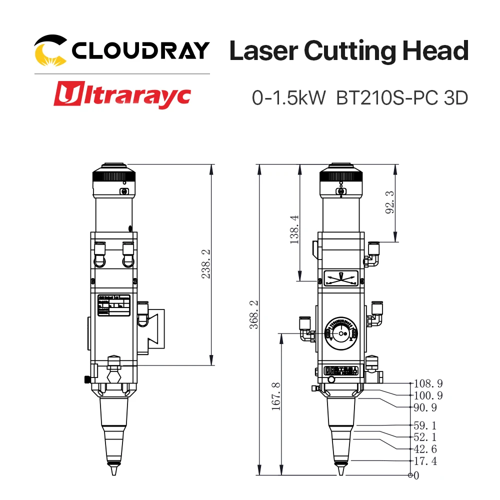Ultrarayc raytool BT210S-PC ثلاثية الأبعاد رأس تقطيع ليزر 0-1.5kW دليل التركيز الألياف الليزر لقطع المعادن رئيس CL100/FL150