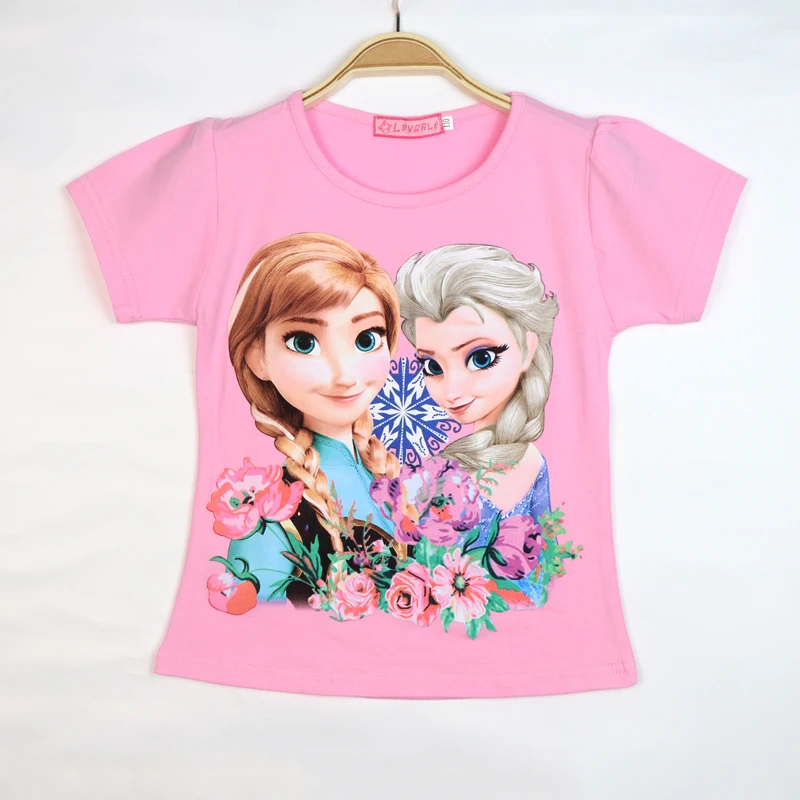 

Girls T-shirt Summer Frozen 2024 Children's Short Sleeve Elsa Anna Baby Kids 100％Cotton Tops Anime Clothes Fashion3-8 Y