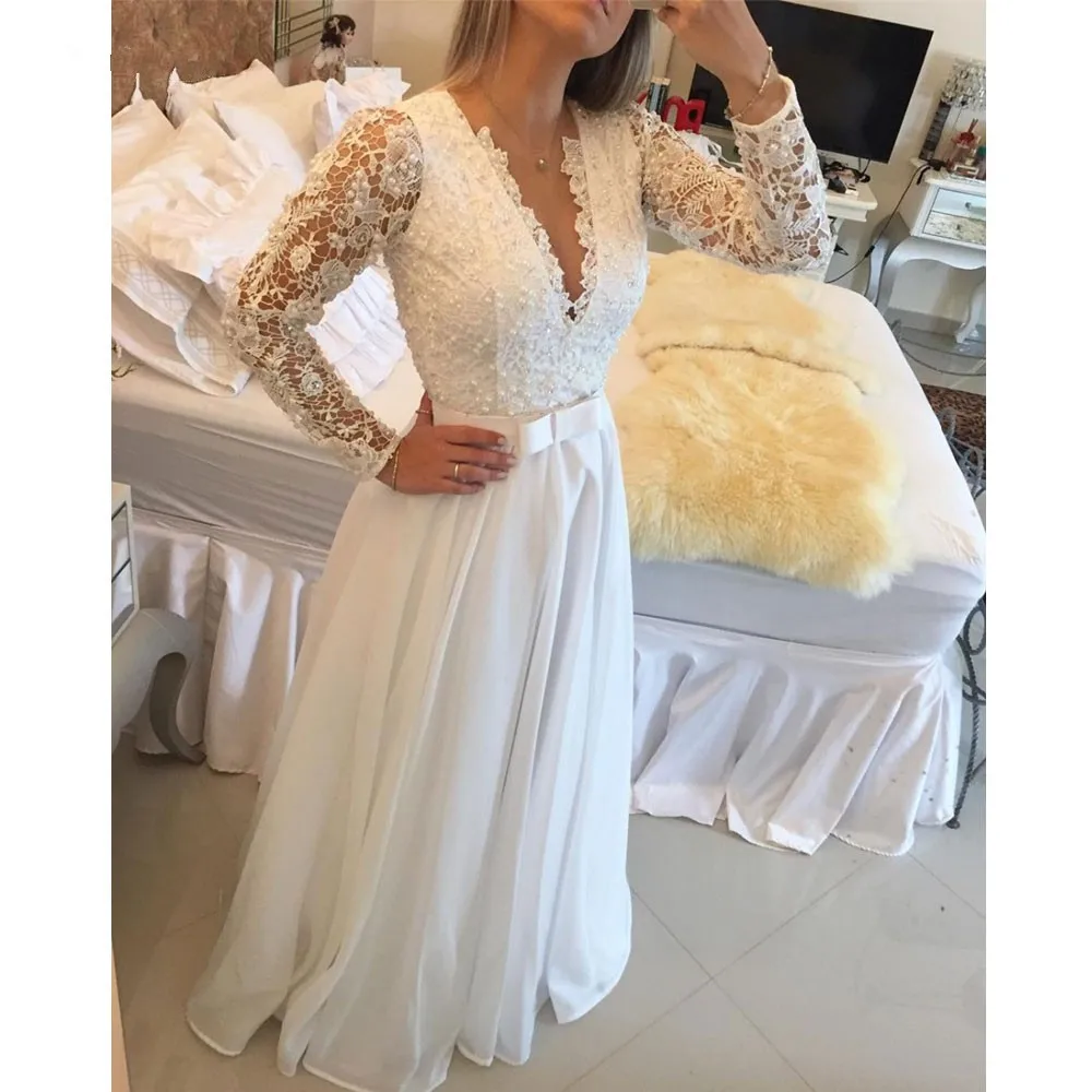 Romantische Speciale Aanbieding Natural Vestido De Novia 2018 Sexy Ruglooze Robe De Mariage Lange Mouwen Lace Moeder Van De Bruid jurken