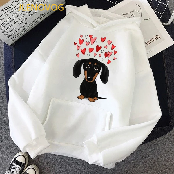 Cute Dachshund Dog Love Cartoon Print Hoodies Women Clothes 2021 Funny Sweatshirt Femme Harajuku Kawaii Winter Tracksuit