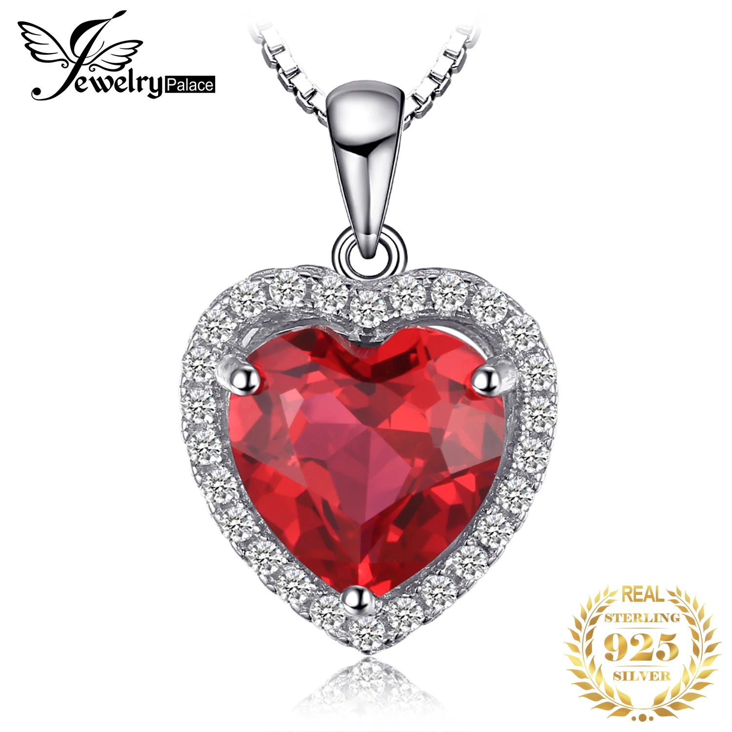JewelryPalace serce miłość 3.6ct utworzono rubin 925 srebro naszyjnik dla kobiet bez łańcuszka moda piękna biżuteria na prezent