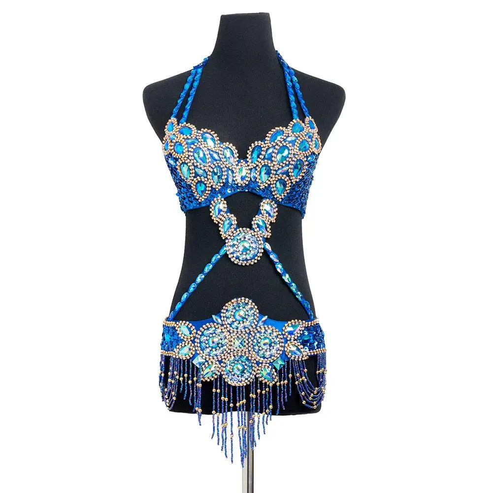 Rhinestone beaded bra and belt belly dance bra and belt belly dance set belly dancing costume Women fashion belly dancer outfits