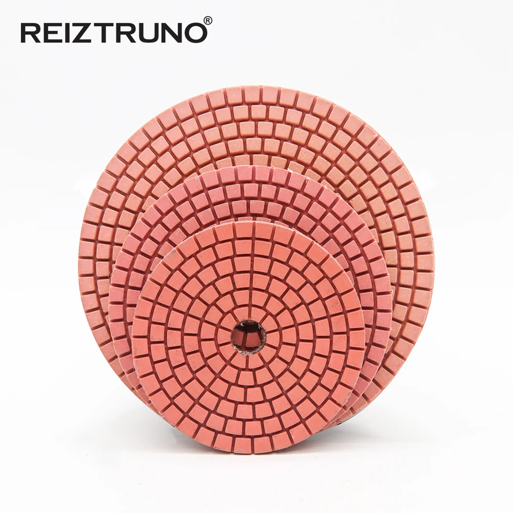 3 Buah Reiztruno 80Mm/100Mm/125Mm Bantalan Pemoles Berlian Merah untuk Batu Marmer, Granit, Alat Pemoles Kuarsa, Pemoles Basah