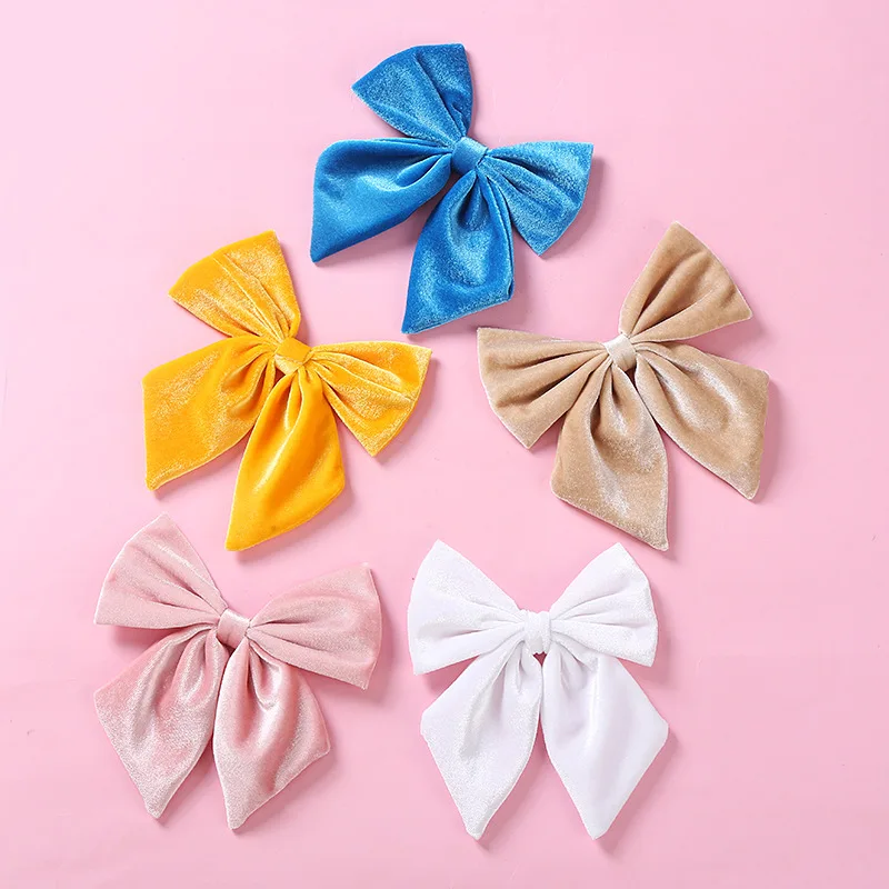 Koreanische 6 Zoll Samt Bögen Haar Clips Für Kinder Nette Weiche Band haarnadel Kinder Big Bowknot Party Hairclip Mädchen Haar zubehör – Detail 3