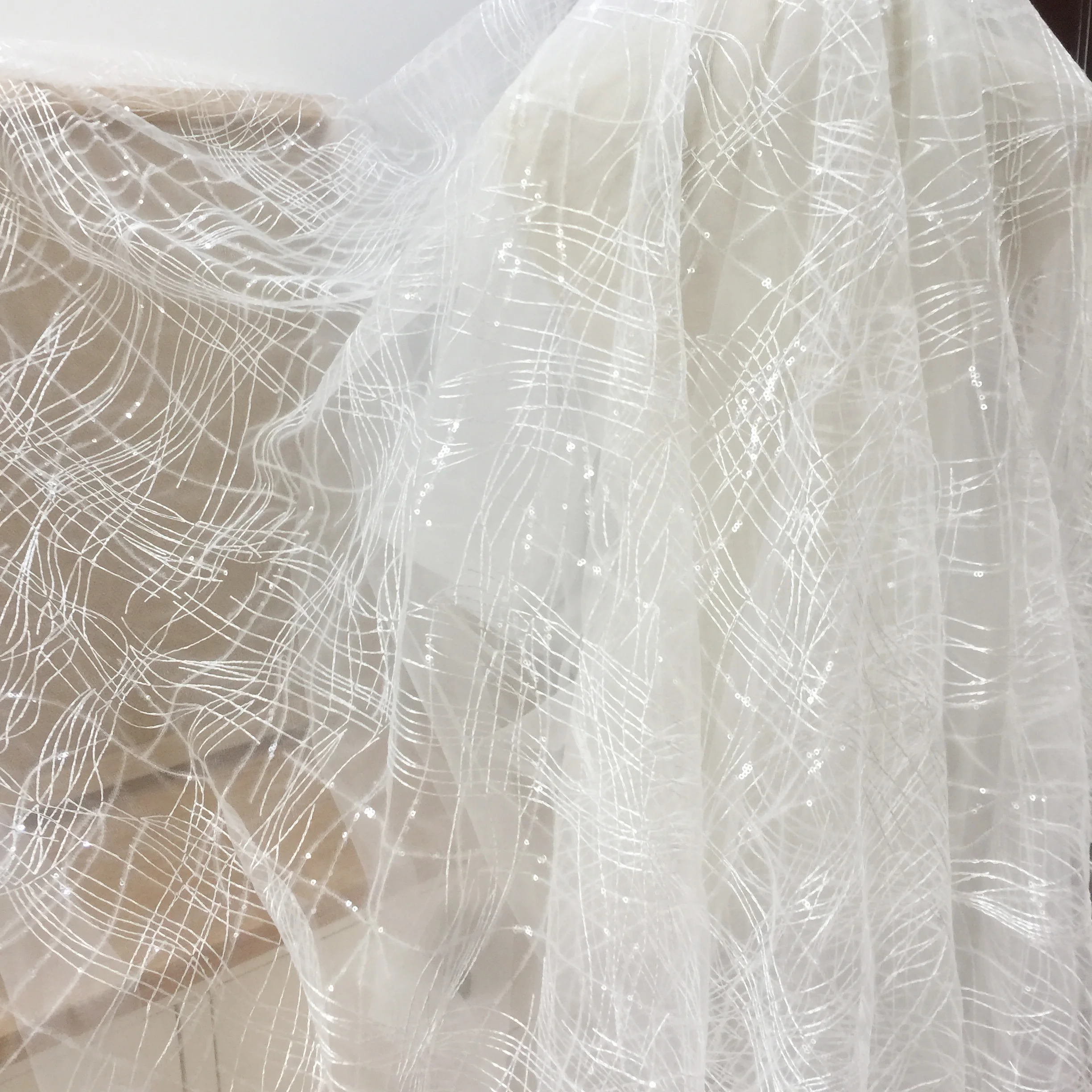 GLace 3 Meters=1 piece NEW  transparent sequins bottoming chaotic embroidery mesh lace fabric Diy  Veil Dress accessories