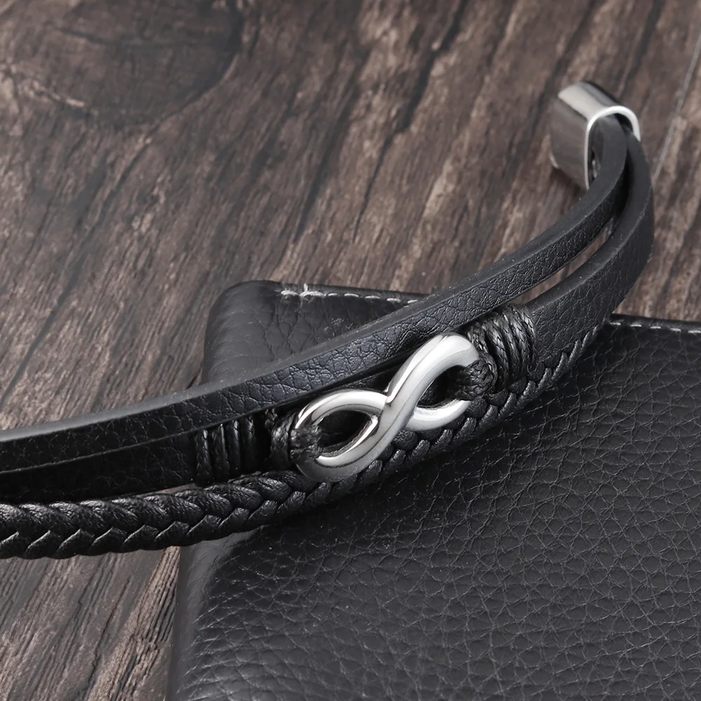 Stainless Steel Leather Bracelet Infinity Logo Special Popular Pattern Men\'s Bracelet DIY  Valentine\'s Day Handsome Gift