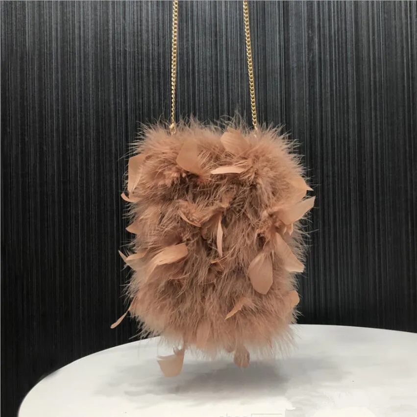 Womens Luxury Real Ostrich Feather Bag Purse Coin Bag Evening Fluffy White Crossbody Bag