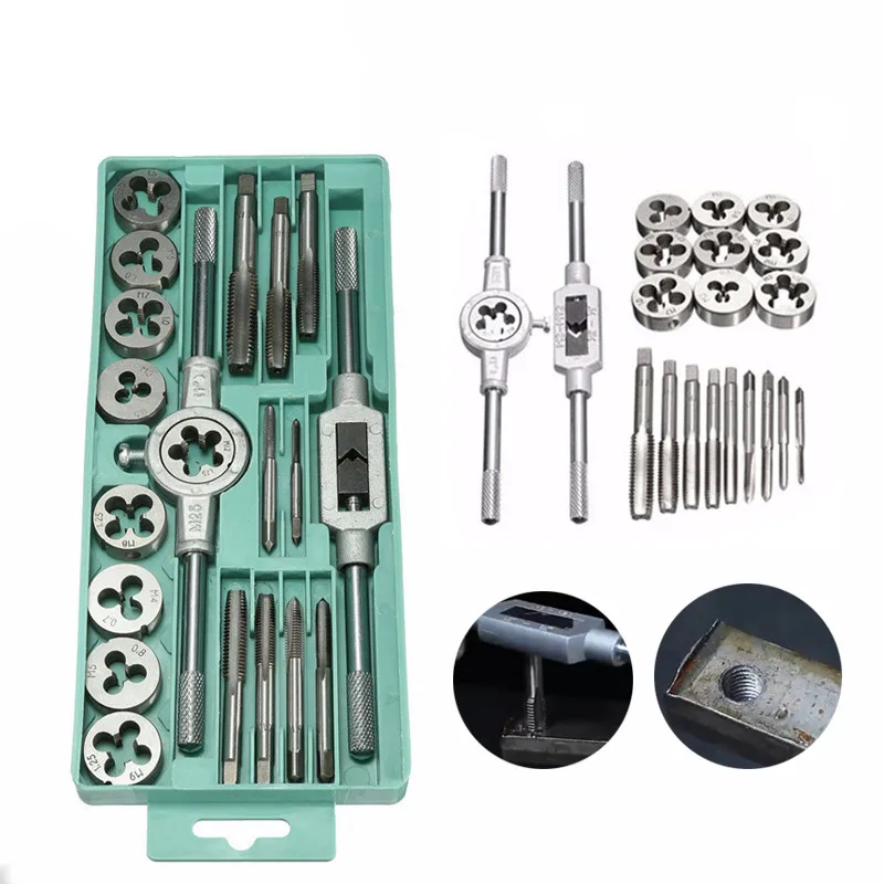 Hand Tools Plating Tap Dies Set Thread Plugs Taps Screw Carbon Steel Titanium 20pcs 1/16\'\'--1/2\'\' M3-m12 & Nc Alloy High Speed