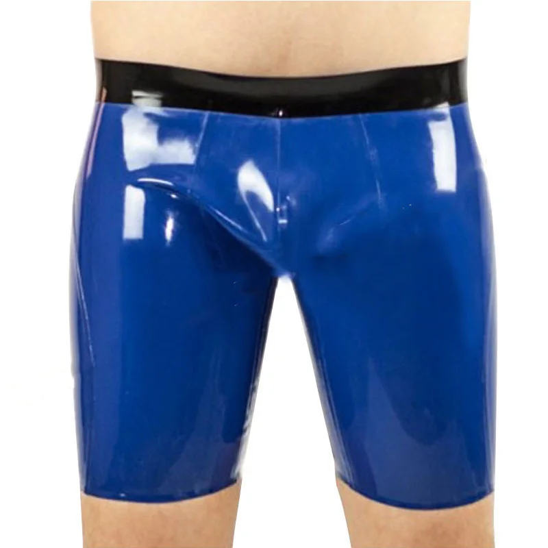 100% Natural Latex Underwear Boxer Dark Blue Rubber Shorts Briefs Handmade Men Short Pants(no Zipper) Men Cosplay  Costume