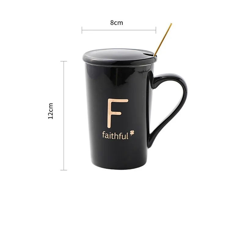 Free Customization Ceramic Letter Mug Fine Gift Box Coffee Cup Simplicity 400ml Tea Cup Set With Lid Black Cups For Couple Gifts