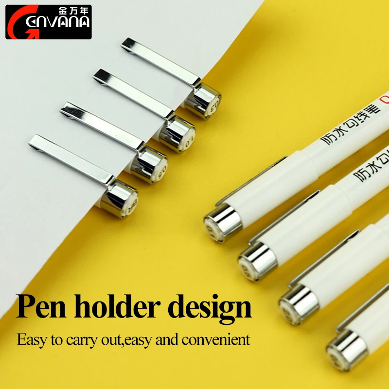 GENVANA G-0990T Waterproof Hook Line Pen 12pcs/set Fine Hand-painted Hook Line Pen Drawing Comic Manga Sketch Brush Pen Supplies