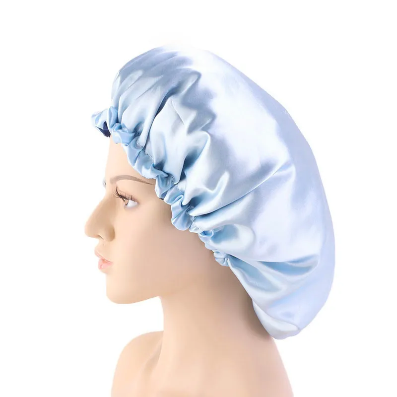 New Solid Women Satin Bonnet Moda Mancha Silky Big Bonnet para Lady Sleep Cap Headwrap Hat Hair Wrap Acessórios Atacado