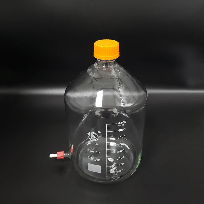 

SHUNIU Reagent bottle,With yellow screw cover,Lower detachable small nozzle GL14mm,Borosilicate glass,100ml-20000ml,Plastic Lid