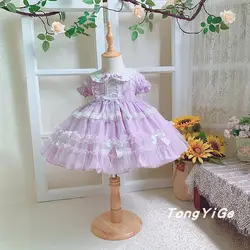 Spanish Baby Clothing Lolita Princess Children Birthday Party Easter Eid Ball Gown Lace Bow Stitching Cute Dresses For Girl A135