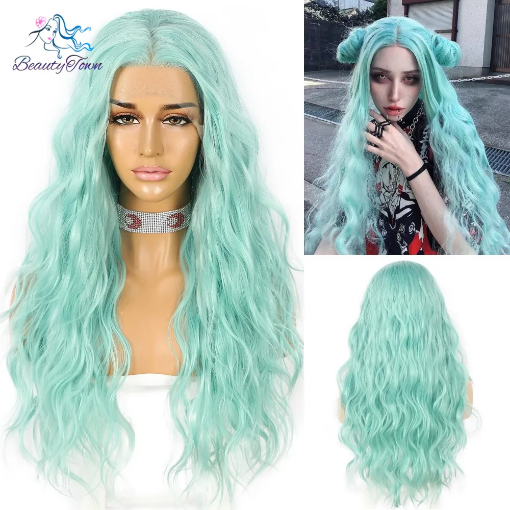 Blonde Synthetic Lace Front Wig 613 Blonde Pink Blue Green Purple Yellow Long Curly Halloween Wig For Women Daily Use Party Wig