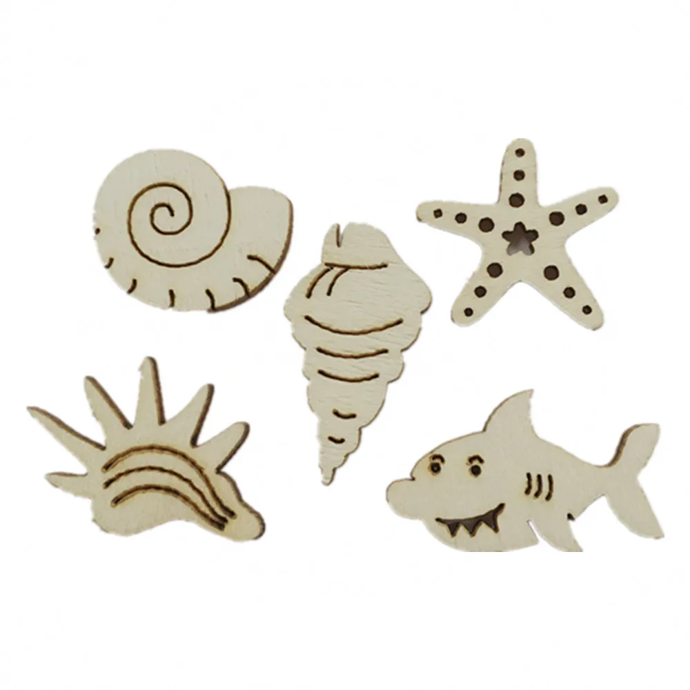 50pcs Starfish Shark Undersea Wood Slice  Marine Animals Baby Shower DIY Wooden Scrapbooking Craft Handmade Accessory Decoration