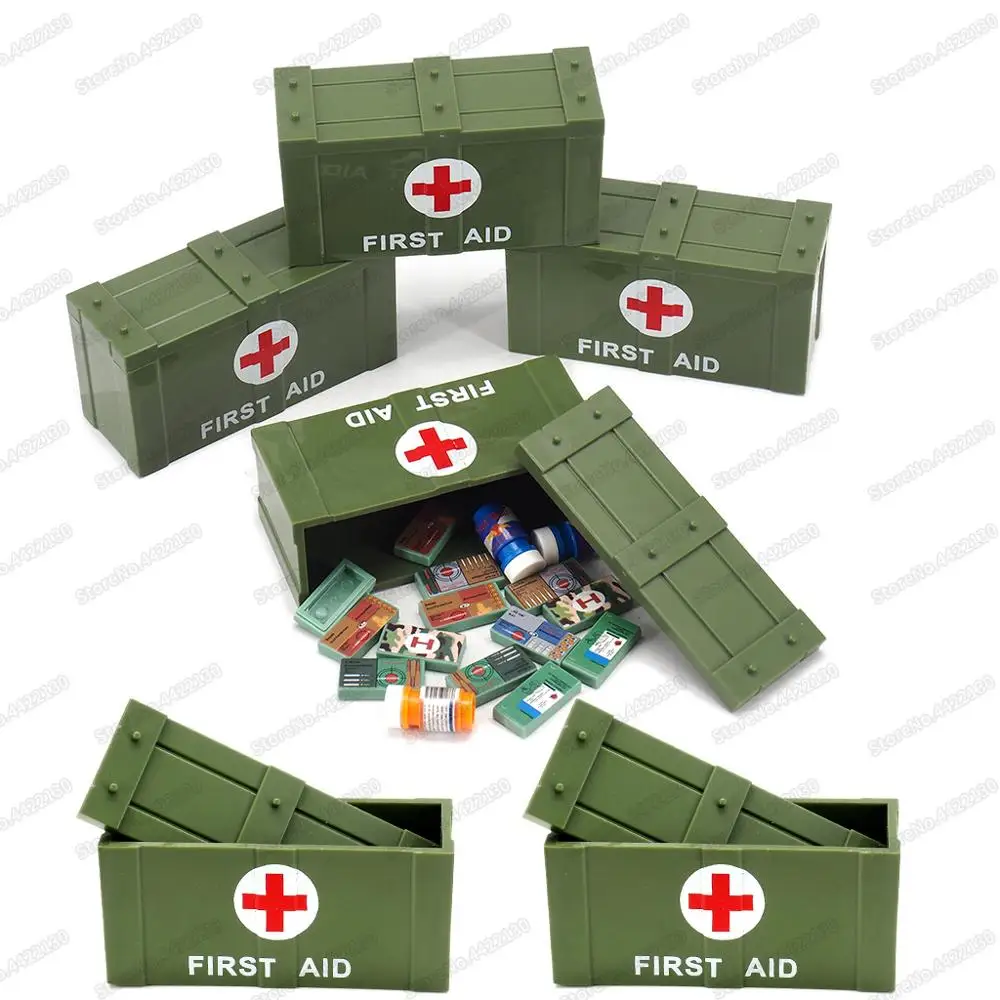 Modern Medical Box City Figures Building Block Medicine Energy Bottle Moc Military WW2 Army Rescue Box Equipment Child Gift Toys