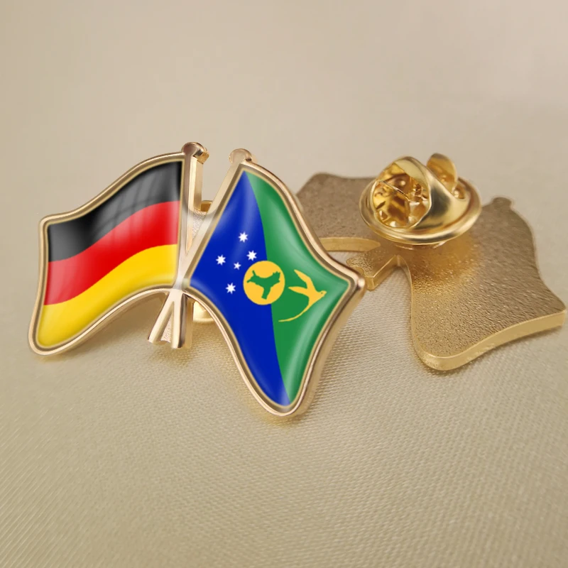 

Germany and Christmas Island Crossed Double Friendship Flags Lapel Pins Brooch Badges