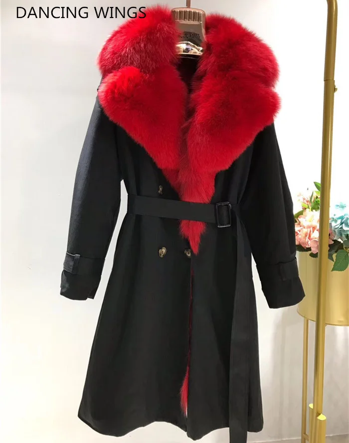 

Winter Elegant 2022 Real Women Liner Parka Double Breasted Windbreaker Female Luxury Fox Fur Coat