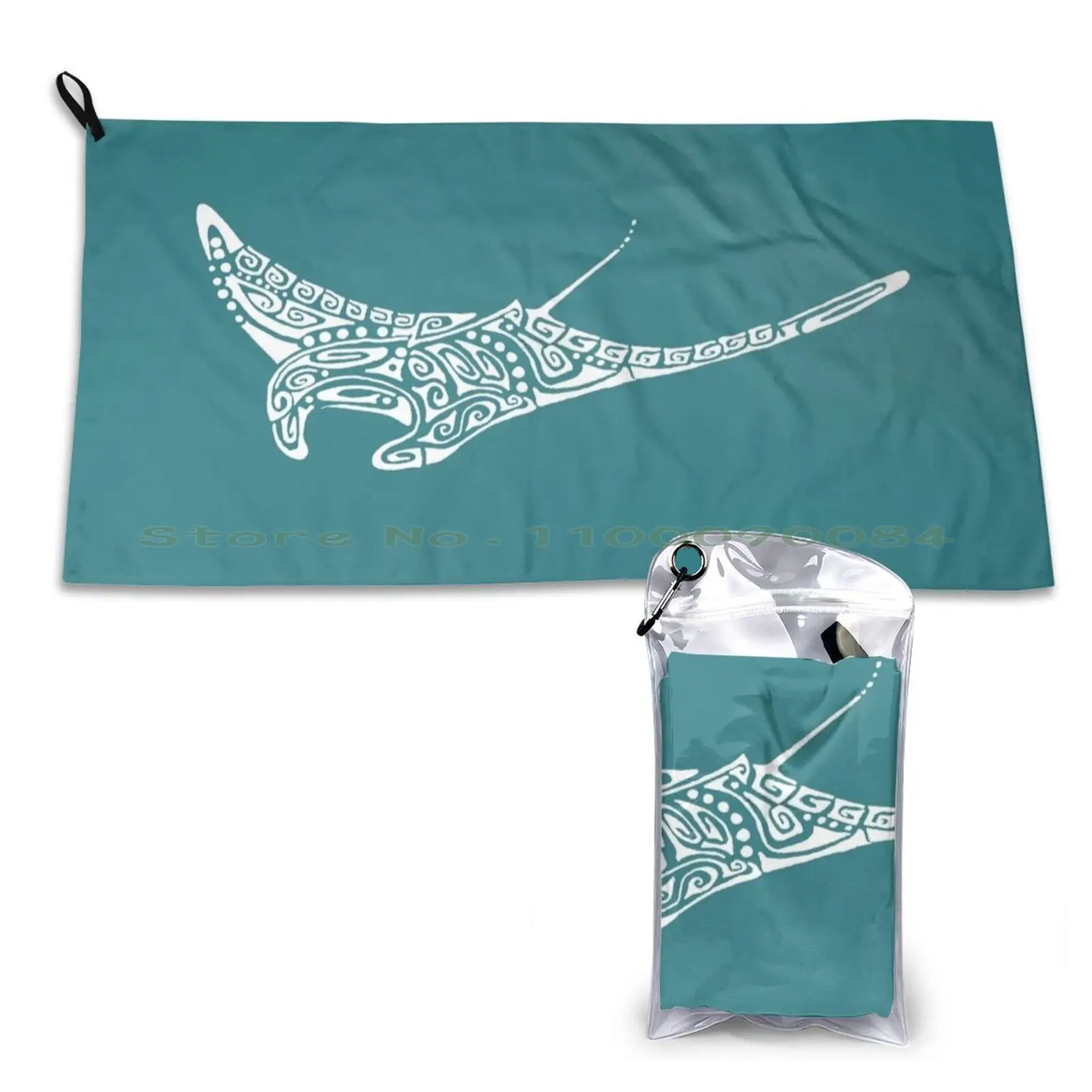 Manta Ray Tattoo White Background Turquoise Quick Dry Towel Gym Sports Bath Portable Iranian 17th Century Jews Masterpiece