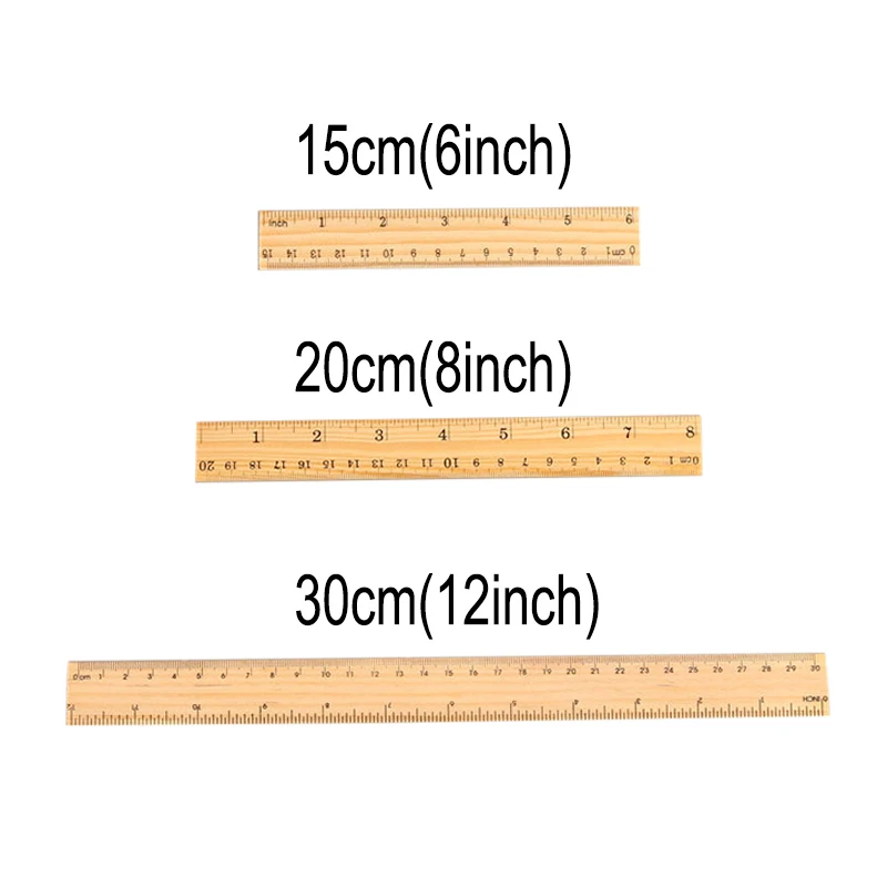 2Pcs Wooden Straight Ruler Double Side Scale CM Inch Office School Measuring Tool Stationery Photography Props 15CM 20CM 30CM