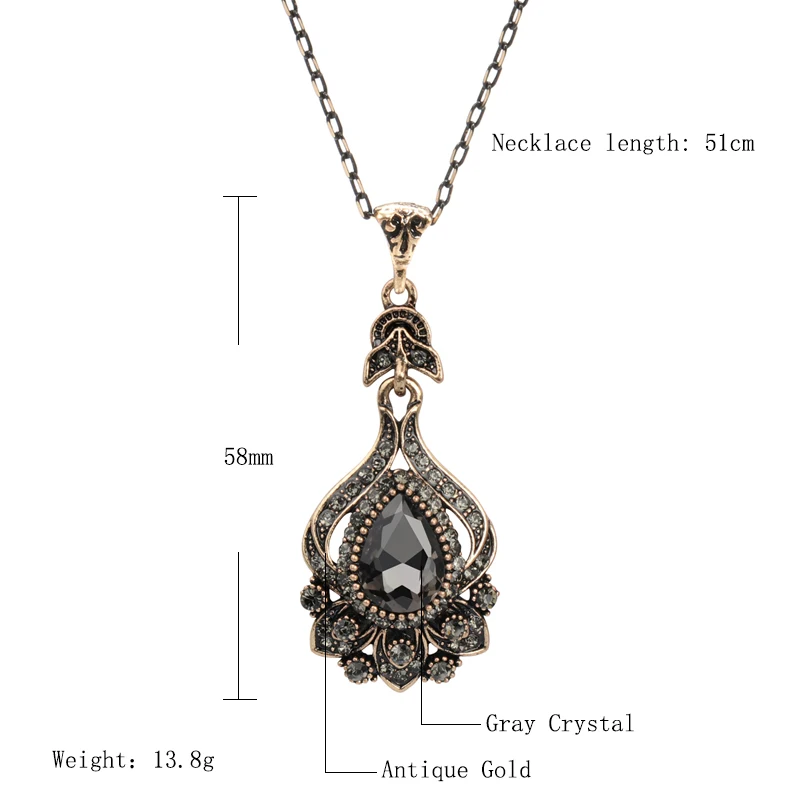 Kinel Luxury Gray Crystal Bridal Necklace For Women Antique Gold Color Beach Party Pendant Necklace Vintage Jewelry 2021