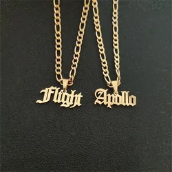 Customized Old English Name Pendant Figaro Chain Necklace Fashion Stainless Steel Women's Jewelry Gift