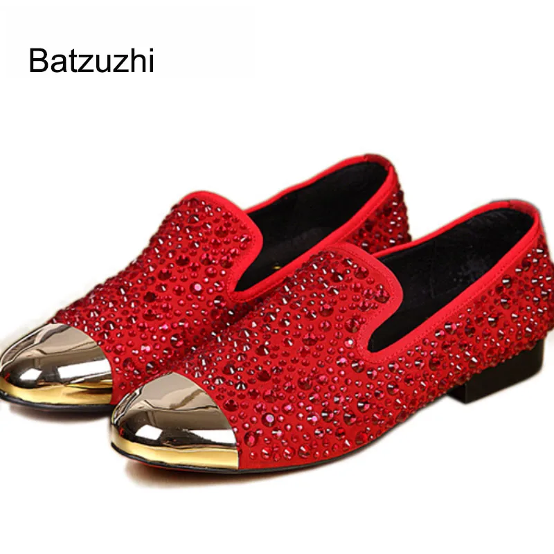 

Batzuzhi Red Slip-on Men's Shoes Rhinestones Decoreation Metal Toe Men's Dress Shoes Leather Casual/Wedding/Party Shoes Men!