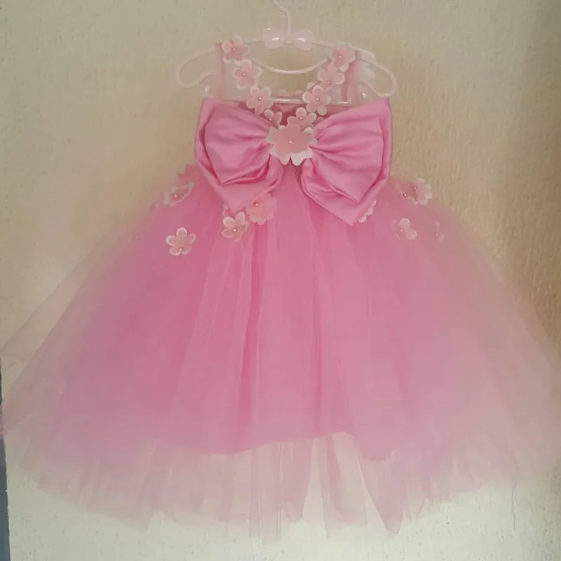 Vestidos de flores para niña, vestido de desfile de encaje Floral con cuello de Joya, vestido de princesa para cumpleaños con lazo