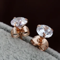 Simple Little Stud Earrings For Women Girls Three Claws CZ Crystal Rose Gold Color Fashion Jewelry E435