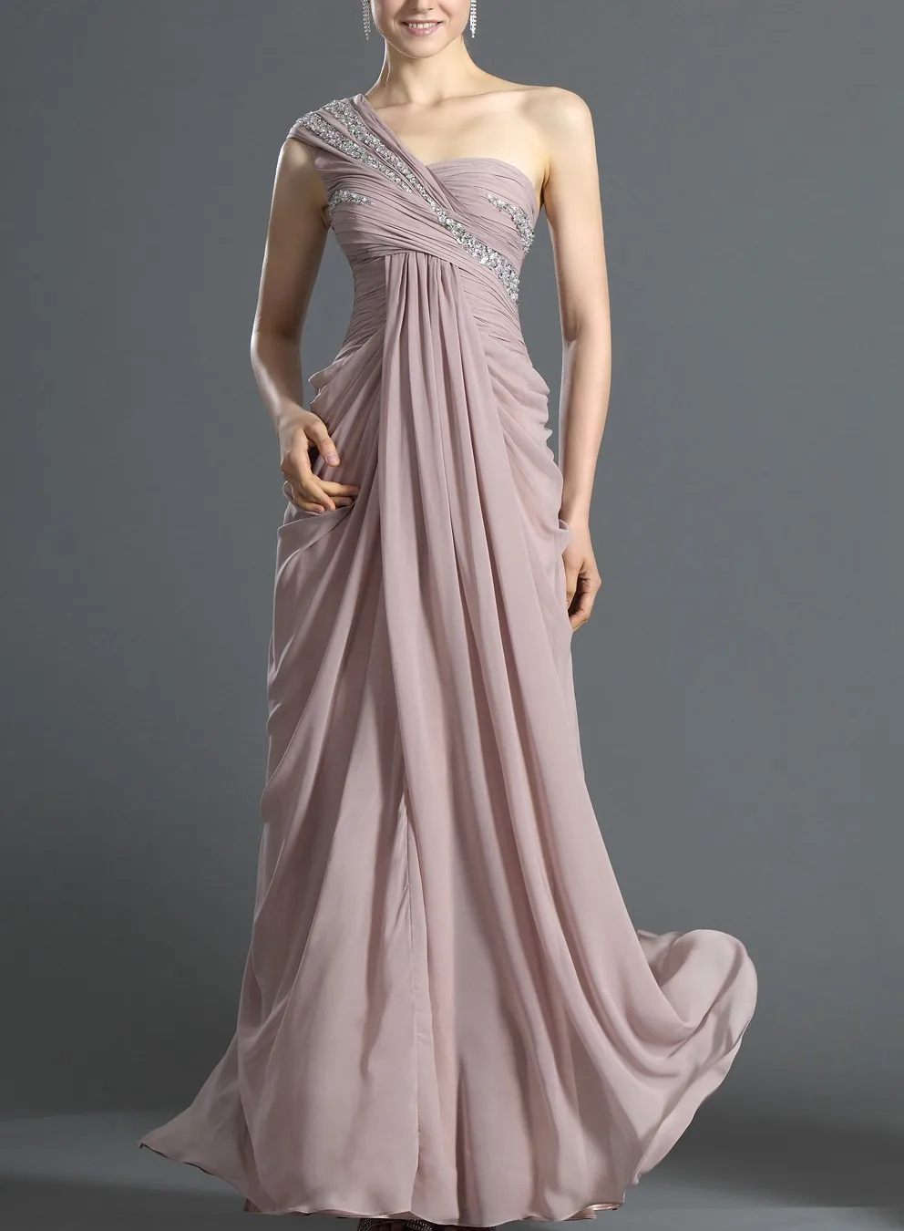 

A-line Nude Pink One shoulder Bridesmaid Dress Ruched Evening Formal Dress Wedding Guest Dresses