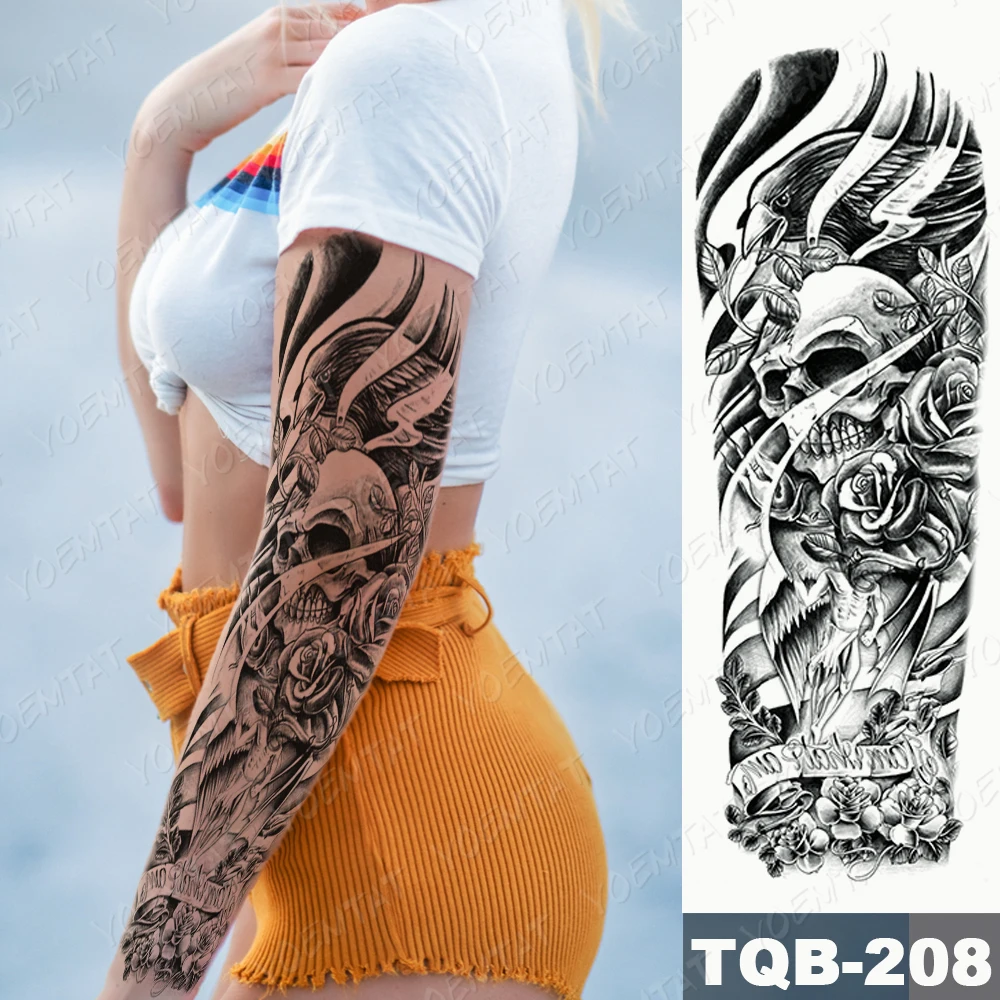 Death Eater Mexican Day of the Dead Skull Old School Men Women Tatu Transfer Tattoo Semi Permanent Tattoo Sleeve Gomette Tato