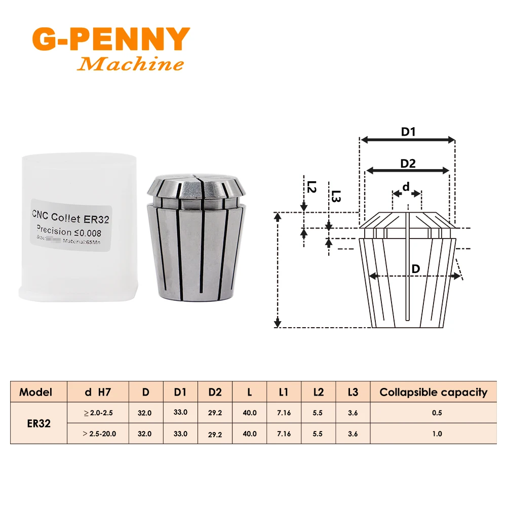 Spindle Collet 1pcs ER32 spring collet chuck High accuracy 0.008mm 2~20,1/4,1/8 CNC Milling Lathe Tool spindle motor